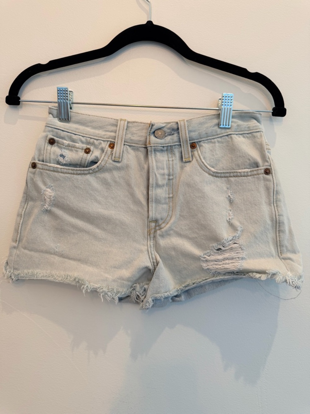 Levi's Light Blue Distressed Denim Shorts